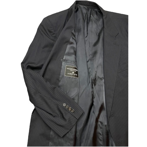 Hickey Freeman Nordstrom Mens‎ Jacket Coat Suit 46 Oakbrook Blue Pinstriped Wool - Picture 2 of 11